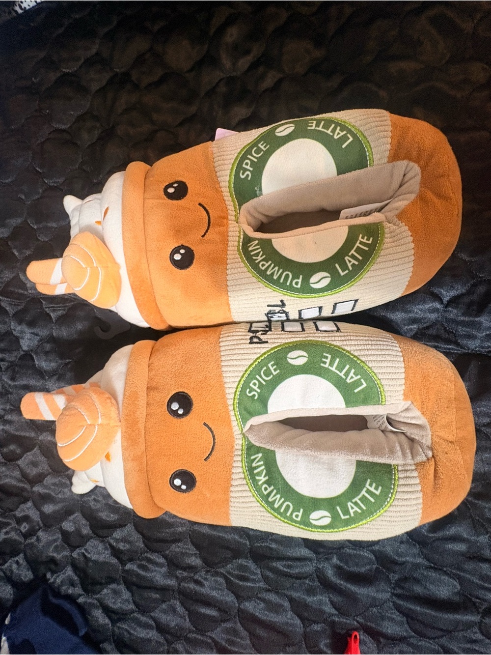 Women Pumpkin Spice Latte Plush One-Piece Slippers - Orange